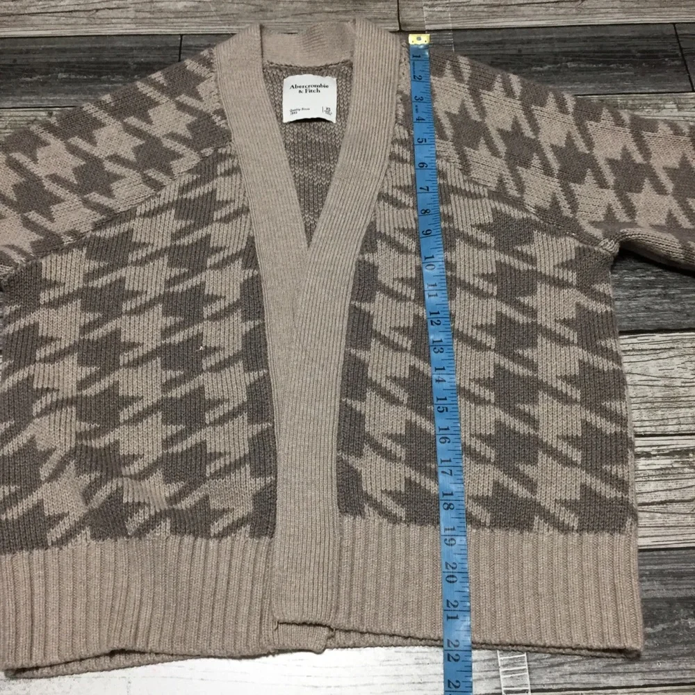 Abercrombie Fitch Houndstooth Plaid Open Front Cardigan Sweater Women’s XS FLAW - Picture 2 of 9